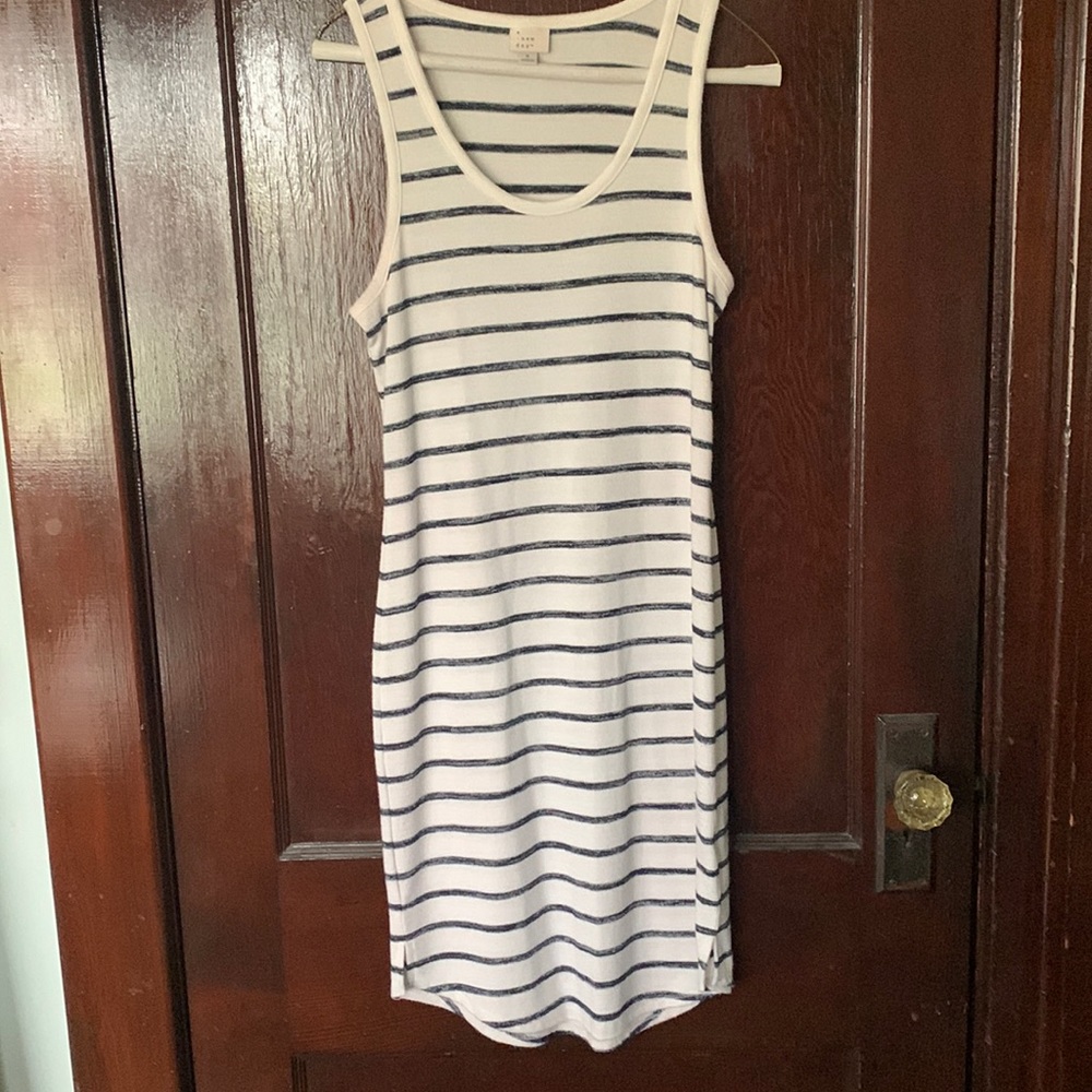 Navy Blue and White Striped Dress